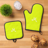 Chartreuse geel - monogrammen ovenwant & pannenlap set (Top down)