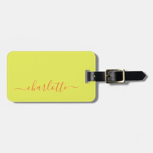 Chartreuse Geel Oranje Script Gepersonaliseerde Na Bagagelabel (Voorkant horizontaal)