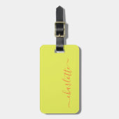 Chartreuse Geel Oranje Script Gepersonaliseerde Na Bagagelabel (Voorkant verticaal)