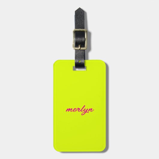 Chartreuse Geel Roze Aangepaste Naam Gift Favoriet Bagagelabel (Voorkant verticaal)