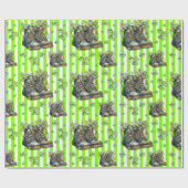 Chartreuse gestreepte klaver schoenen St. Patrick  Cadeaupapier (Vlak)