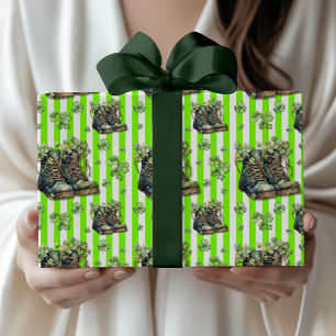 Chartreuse gestreepte klaver schoenen St. Patrick  Cadeaupapier