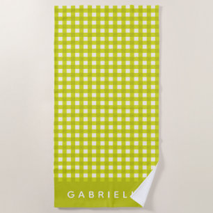 Chartreuse Gingham Persoonlijke Naam Zomer Lief Strandlaken