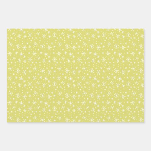 Chartreuse, Gold en Coral Snowflake Holiday Inpakpapier Vel (Voorkant)