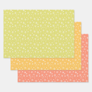 Chartreuse, Gold en Coral Snowflake Holiday Inpakpapier Vel