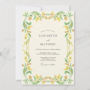 Chartreuse Gouden Eucalyptus Bruiloft Kaart