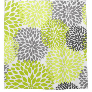Chartreuse Gray Dahlia Floral Douchegordijn