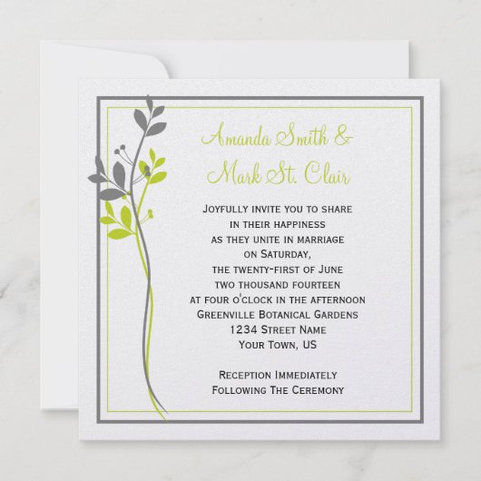 Chartreuse Gray Floral Swirls Weddenschap Kaart (Voorkant)