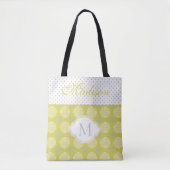 Chartreuse Gray Stippen Trendy Initiaal Monogram Tote Bag (Voorkant)