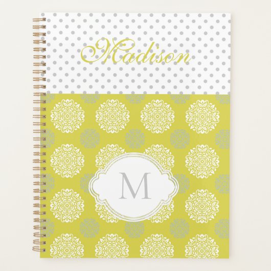 Chartreuse Gray Stippen Trendy Monogram Planner (Voorkant)