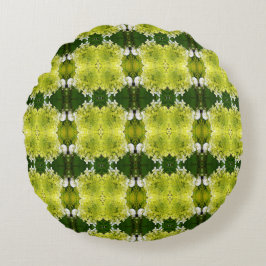 Chartreuse Green Abstract Hydrangea Blooms Patroon Rond Kussen