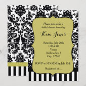 Chartreuse Green Black White Damask Uitnodiging (Voorkant / Achterkant)