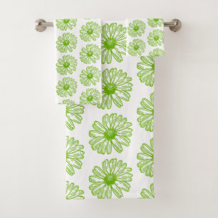 Chartreuse Green Daisy Print, Hippie Flower Print Bad Handdoek