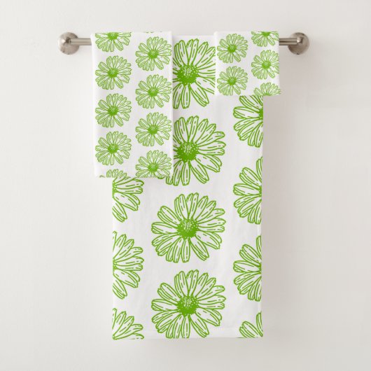 Chartreuse Green Daisy Print, Hippie Flower Print Bad Handdoek (Insitu)