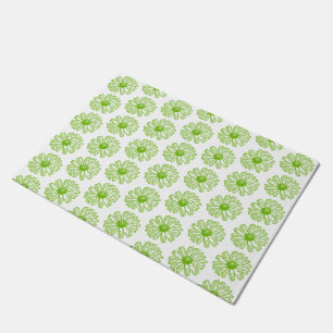 Chartreuse Green Daisy Print, Hippie Flower Print Deurmat