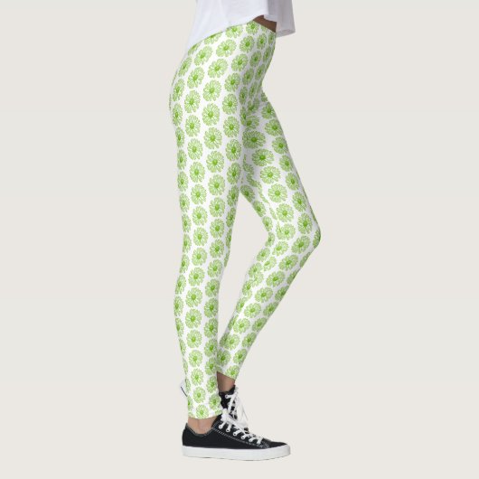 Chartreuse Green Daisy Print, Hippie Flower Print Leggings (Rechts)