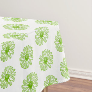 Chartreuse Green Daisy Print, Hippie Flower Print Tafelkleed