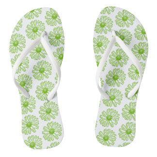 Chartreuse Green Daisy Print, Hippie Flower Print Teenslippers