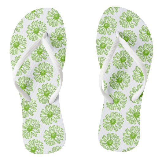 Chartreuse Green Daisy Print, Hippie Flower Print Teenslippers (Voetbed)