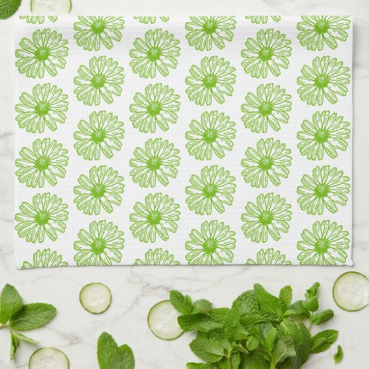 Chartreuse Green Daisy Print, Hippie Flower Print Theedoek (Gevouwen)
