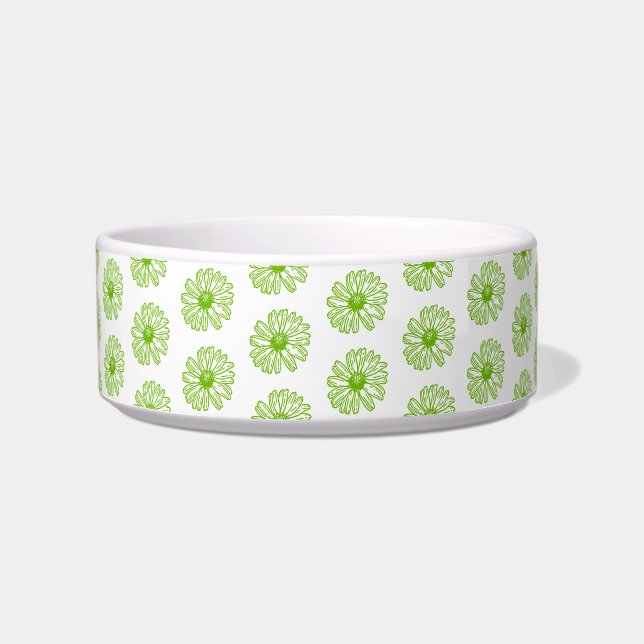 Chartreuse Green Daisy Print, Hippie Flower Print Voerbakje (Voorkant)