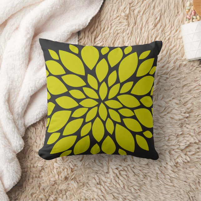 Chartreuse Green en Gray Floral Burst Kussen (Deken)