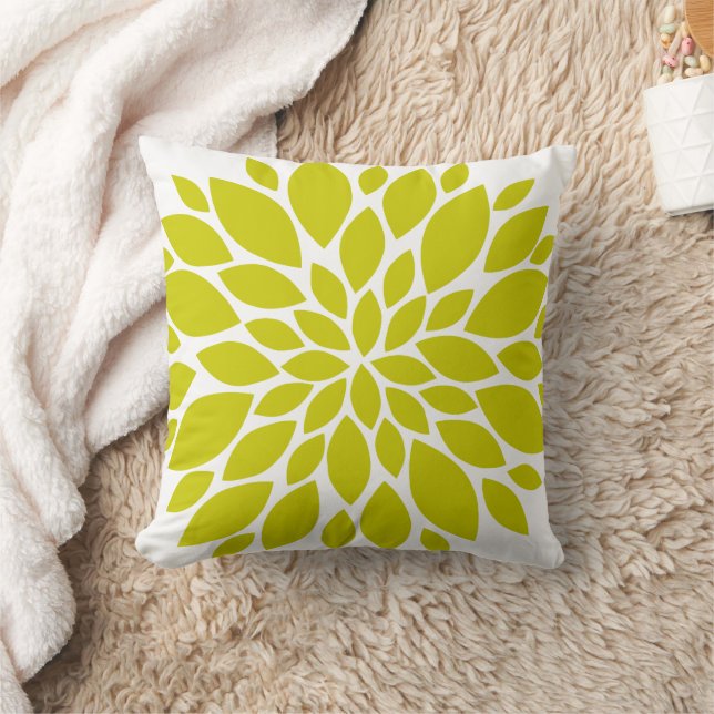Chartreuse Green en White Floral Burst Kussen (Deken)