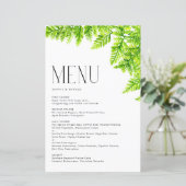 Chartreuse Green Fern Leaves Wedding Menu Kaart (Staand voorkant)