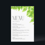 Chartreuse Green Fern Leaves Wedding Menu Kaart<br><div class="desc">Voeg met deze aanpasbare menukaart een groen accent toe aan uw evenementtableau. Het beschikt over aquarel chartreuse groene varen bladeren. Personaliseer door uw gegevens toe te voegen. Deze varenmenukaart is ideaal voor voorjaarsbruiloften,  baby showers,  vrijgezellenfeesten,  verjaardagen en meer.</div>