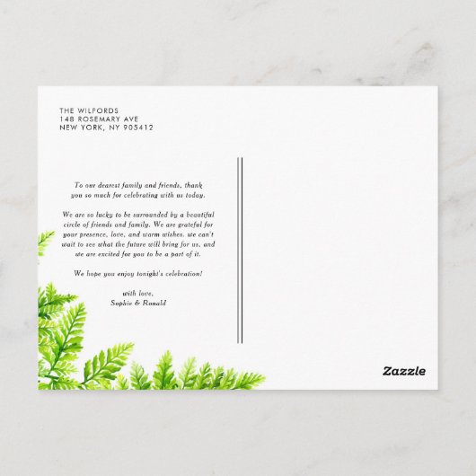 Chartreuse Green Fern verlaat bruiloft Briefkaart (Achterkant)