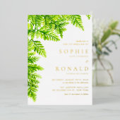 Chartreuse Green Fern verlaat bruiloft in Woodland Folie Uitnodiging (Staand Voorkant)