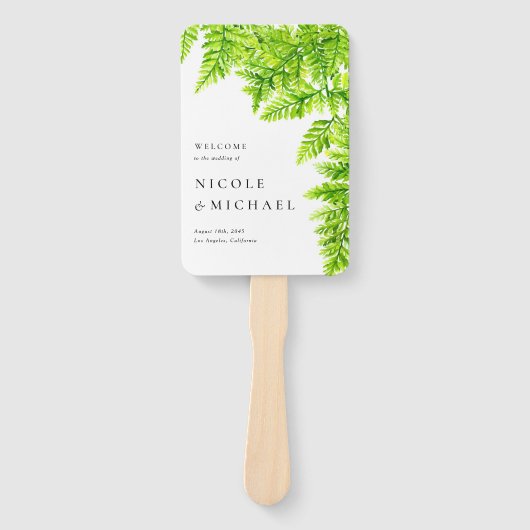 Chartreuse Green Fern verlaat bruiloft in Woodland Handwaaier (Voorkant)