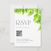 Chartreuse Green Fern verlaat bruiloft QR-code RSVP Kaartje (Voorkant)