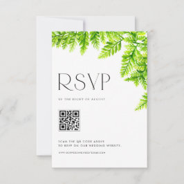 Chartreuse Green Fern verlaat bruiloft QR-code RSVP Kaartje