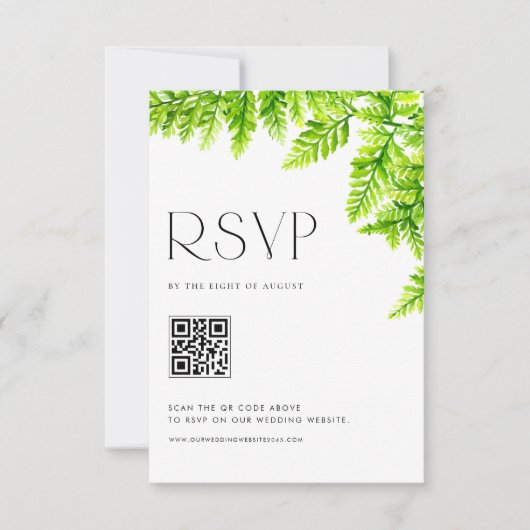 Chartreuse Green Fern verlaat bruiloft QR-code RSVP Kaartje (Voorkant)