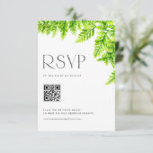 Chartreuse Green Fern verlaat bruiloft QR-code RSVP Kaartje (Staand voorkant)