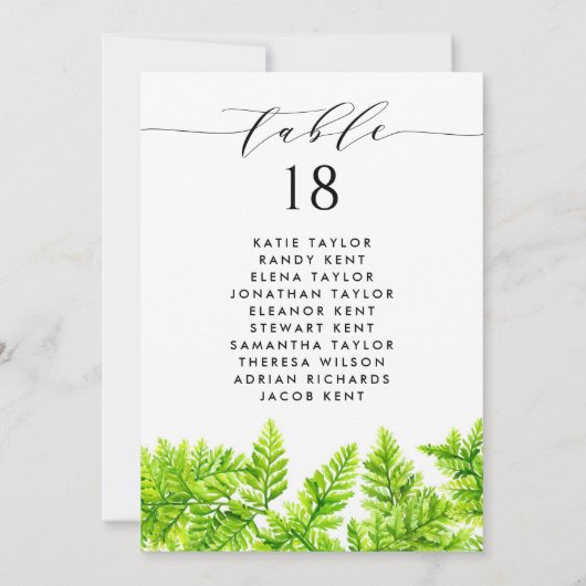 Chartreuse Green Fern verlaat het huwelijkstafelpl Kaart (Achterkant)
