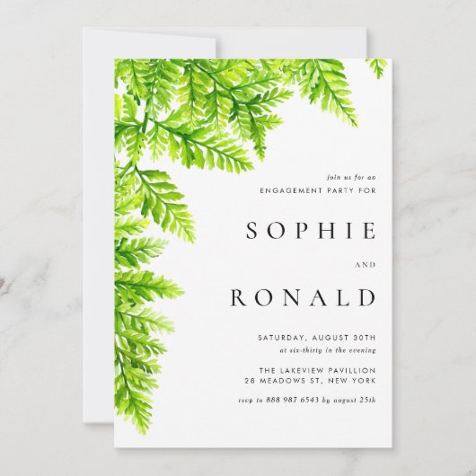 Chartreuse Green Fern verlaat Woodland Verloving Kaart (Voorkant)