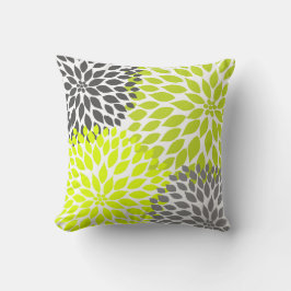 Chartreuse Green Grey Dahlia mod decor soflow Kussen