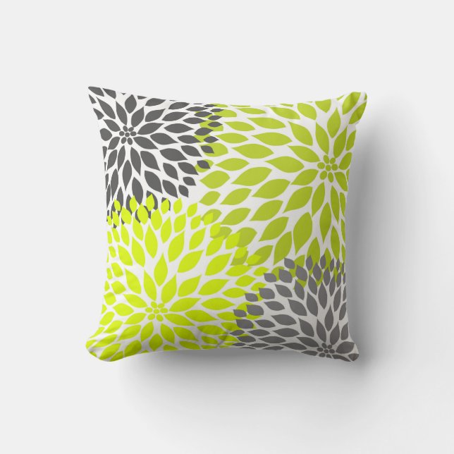 Chartreuse Green Grey Dahlia mod decor soflow Kussen (Voorkant)
