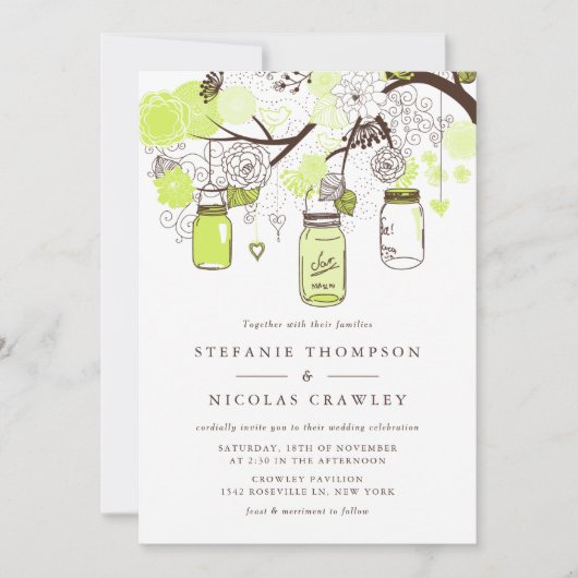 Chartreuse Green Hanging Mason Jars Wedding Kaart (Voorkant)
