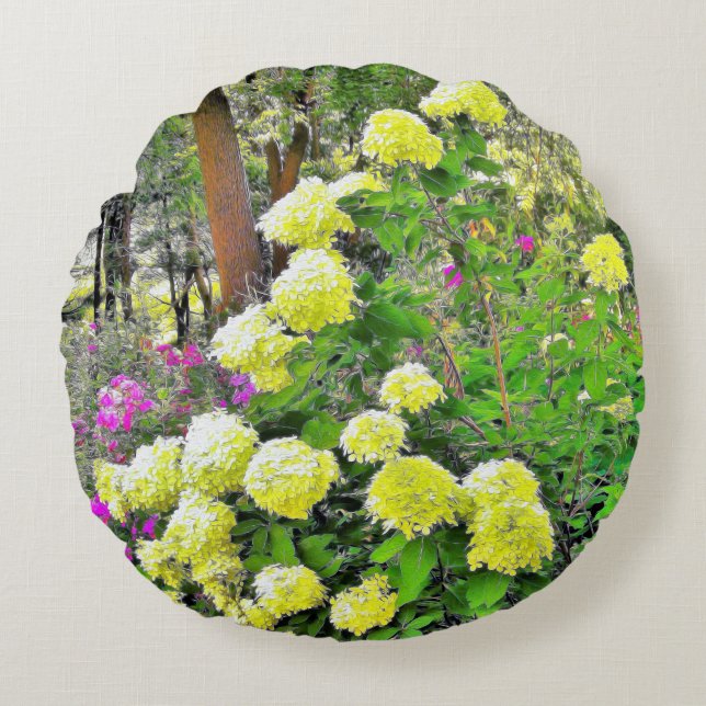 Chartreuse Green Limelight Hydrangea Garden Rond Kussen (Voorkant)