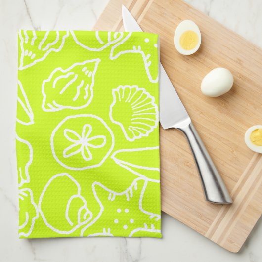 Chartreuse Green Seashell Kitchen Towel Theedoek (Quarter Fold)