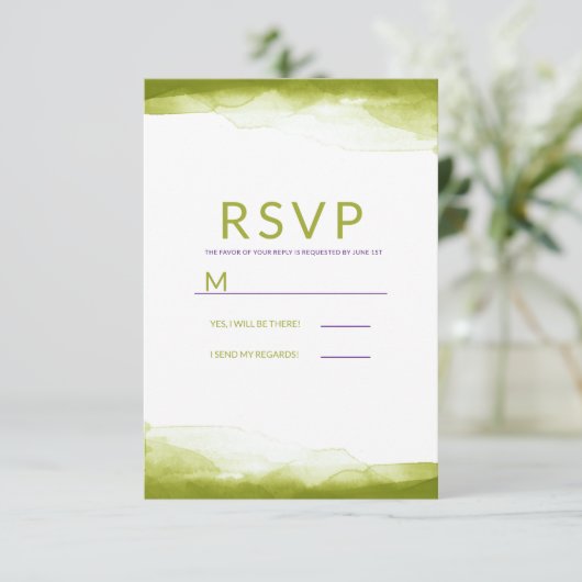 Chartreuse Green Waterverf Modern Wedding RSVP Kaartje (Staand voorkant)