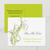 Chartreuse Grijze Bloemen Wervelingen Bewaar de da Aankondigingskaart (Voorkant / Achterkant)