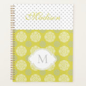 Chartreuse Grijze Stippen Trendy Monogram Planner (Voorkant)