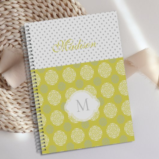 Chartreuse Grijze Stippen Trendy Monogram Planner