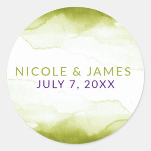 Chartreuse Groen Aquarel Modern Chique Trouwen Ronde Sticker