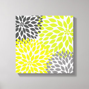 Chartreuse Groen en Grijs Dahlia mod decor Canvas Afdruk