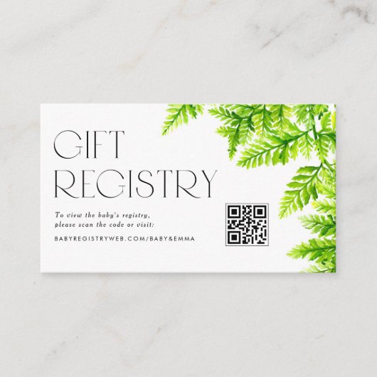 Chartreuse Groen Varens Baby Shower QR Code Cadeau Informatiekaartje (Voorkant)